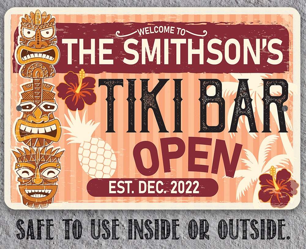 Personalized - Tiki Bar Open - Metal Sign