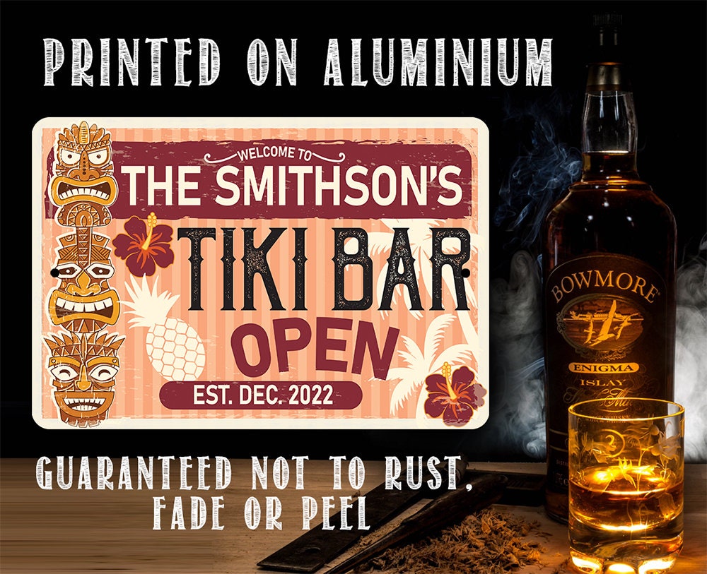 Personalized - Tiki Bar Open - Metal Sign