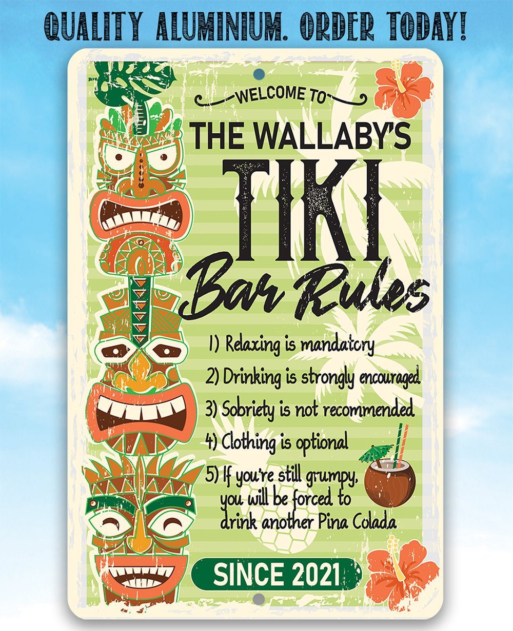 Personalized - Tiki Bar Rules - Metal Sign