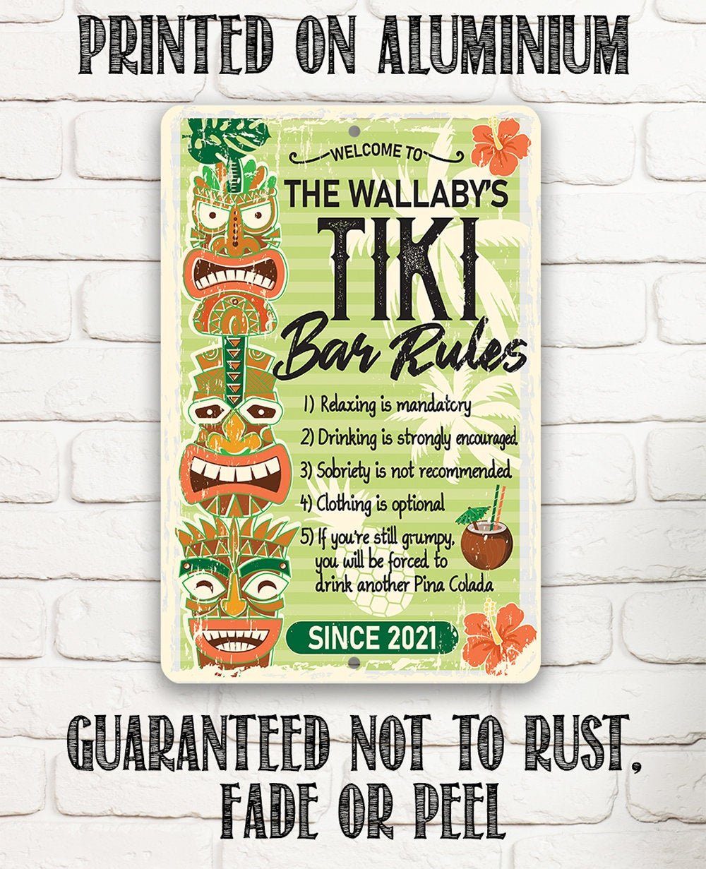 Personalized - Tiki Bar Rules - Metal Sign
