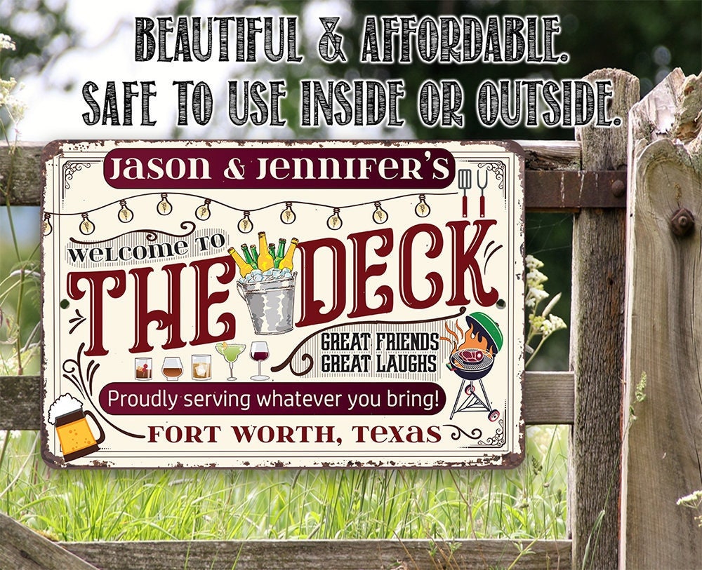 Personalized - Welcome To The Deck, Proudly Serving Whatever You Bring - Metal Sign