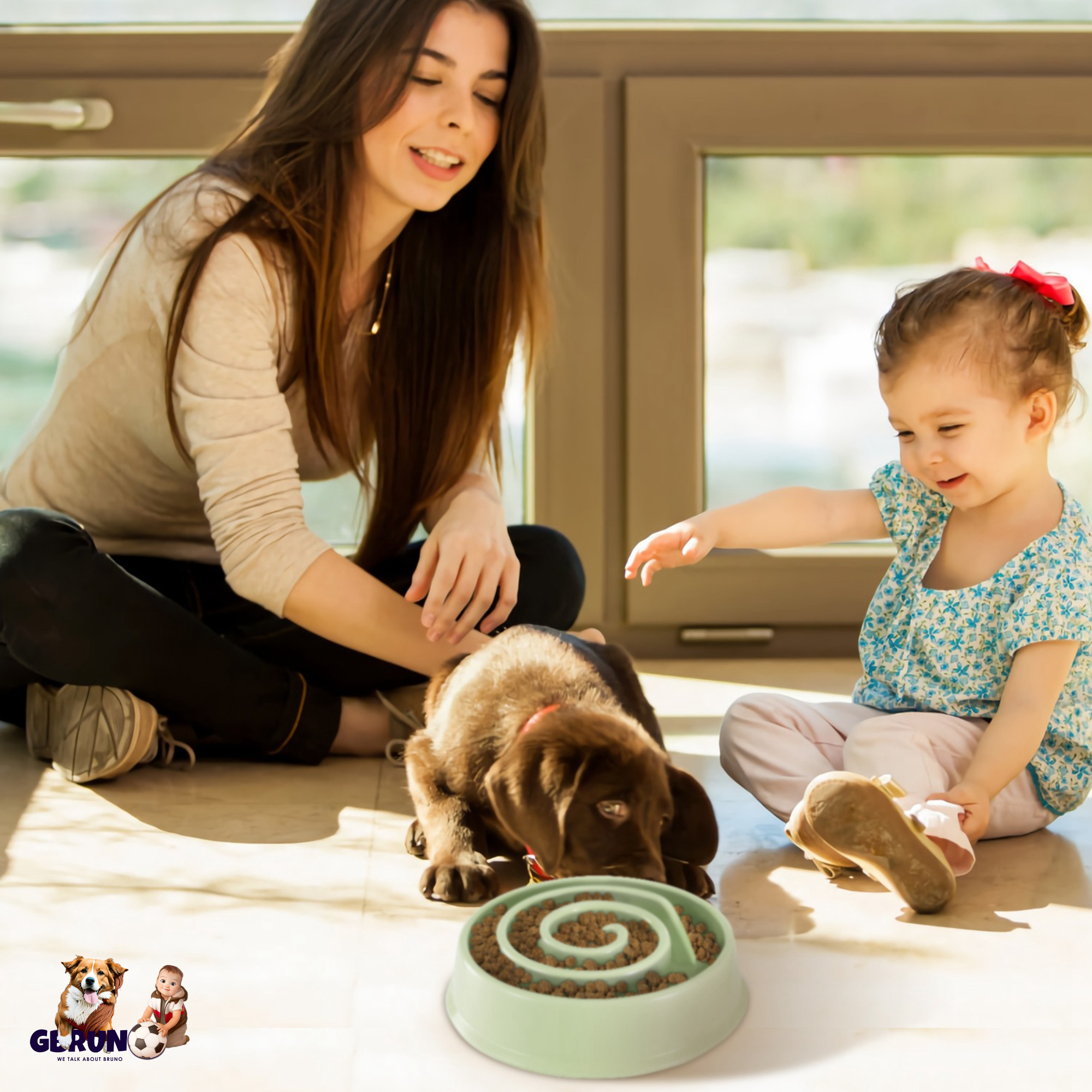 Slow Feeder Healthy Dog Bowl Happy Hunting Fun Puzzle Maze Bowl for Water Food 7.68in in Diameter 10.5oz in Capacity for Small Medium Dogs