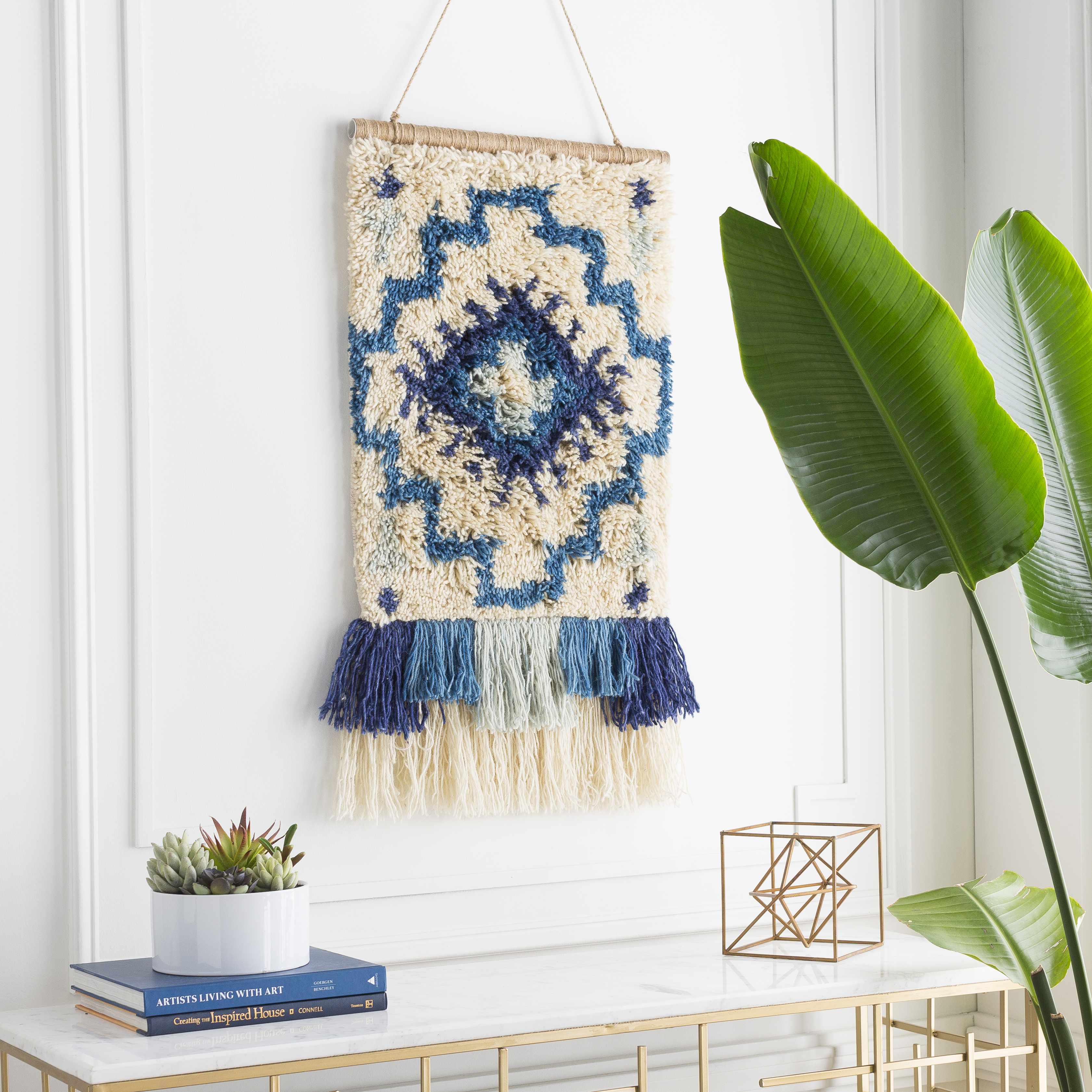 Philomont Ivory and Blue Geometric Wall Hanging - Clearance