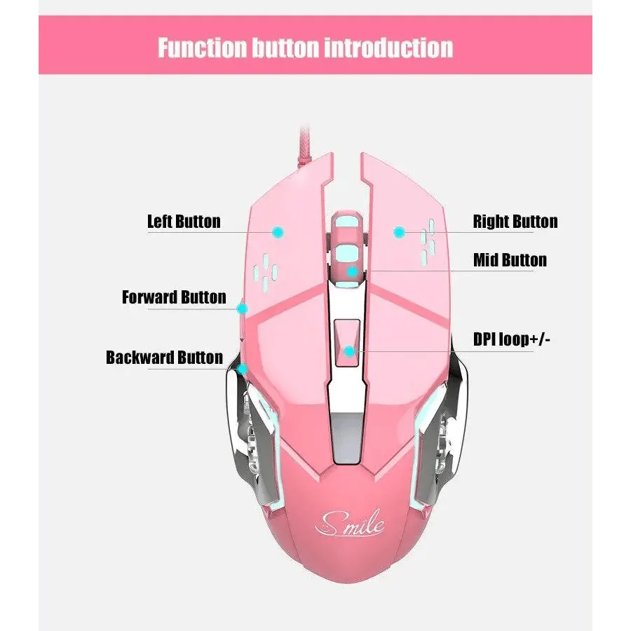 Pink Girly Gaming Mouse 3200DPI Backlight Adjustable 4 Level DPI Wired Women's Mice For Gamers