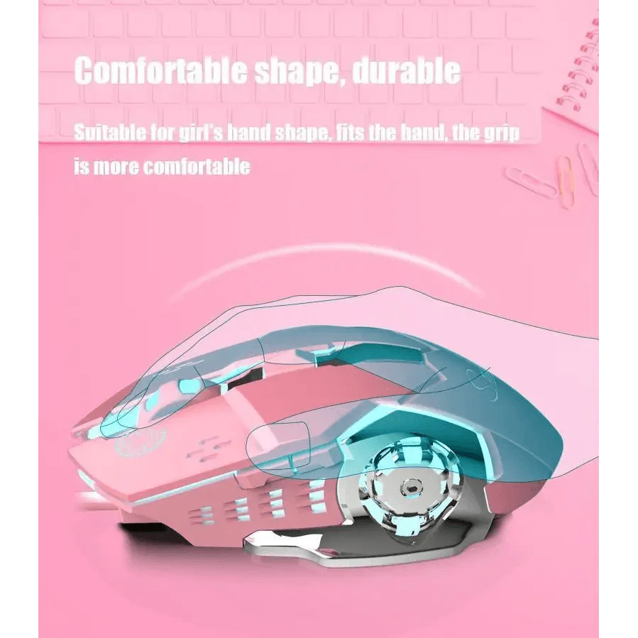 Pink Girly Gaming Mouse 3200DPI Backlight Adjustable 4 Level DPI Wired Women's Mice For Gamers