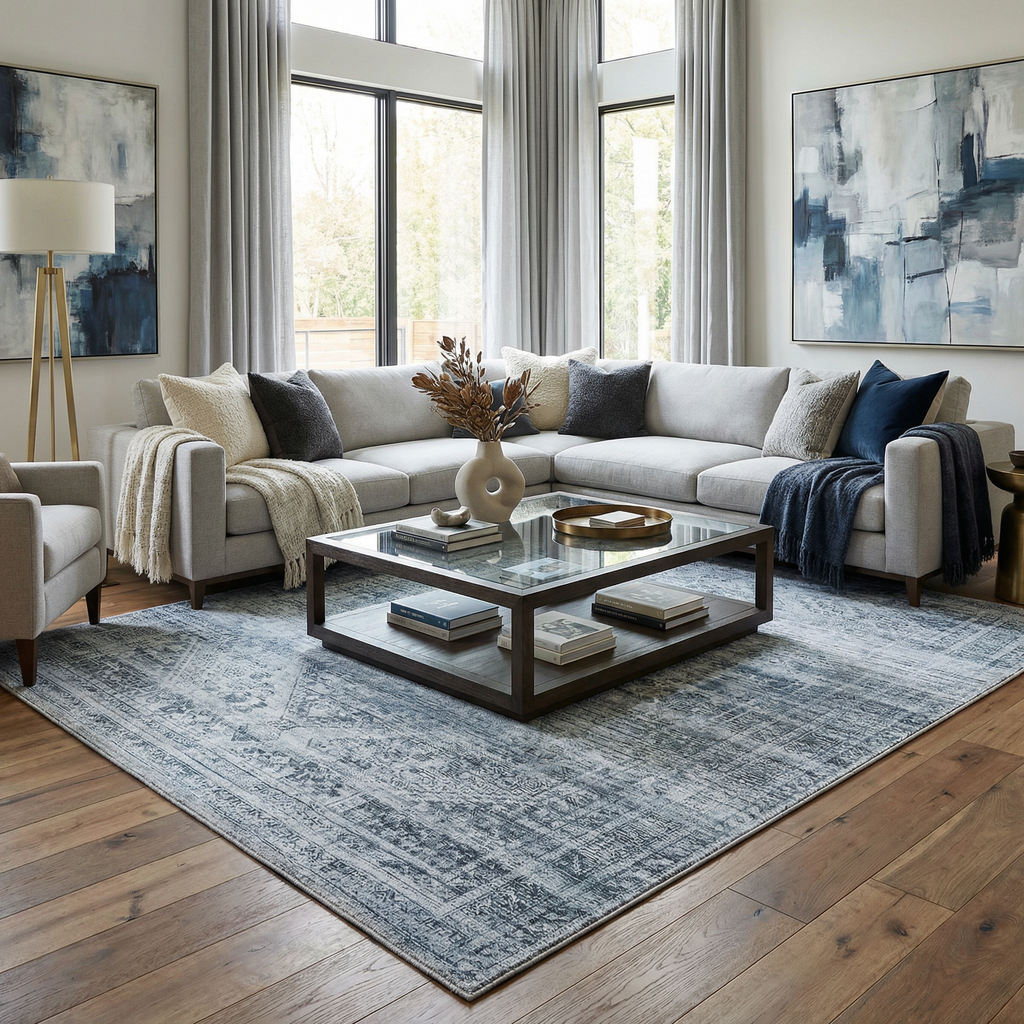 Barny Gray Blue Washable Rug - Clearance
