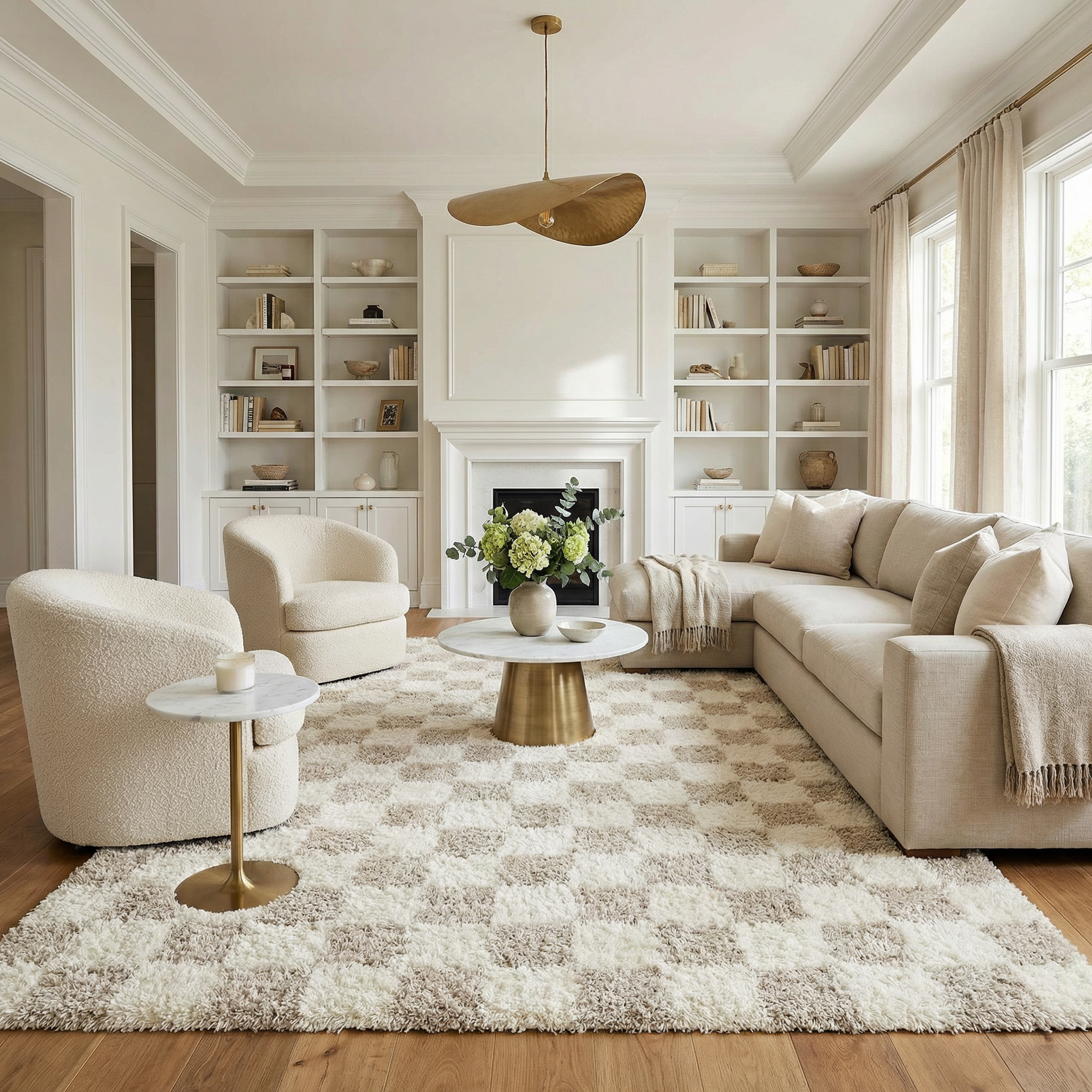 Atira Light Brown Checkered Area Rug