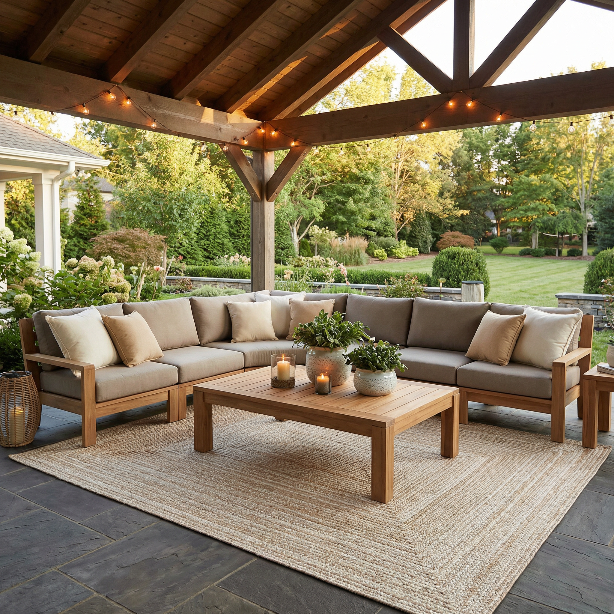 Cream Braided Faux Jute Outdoor Rug