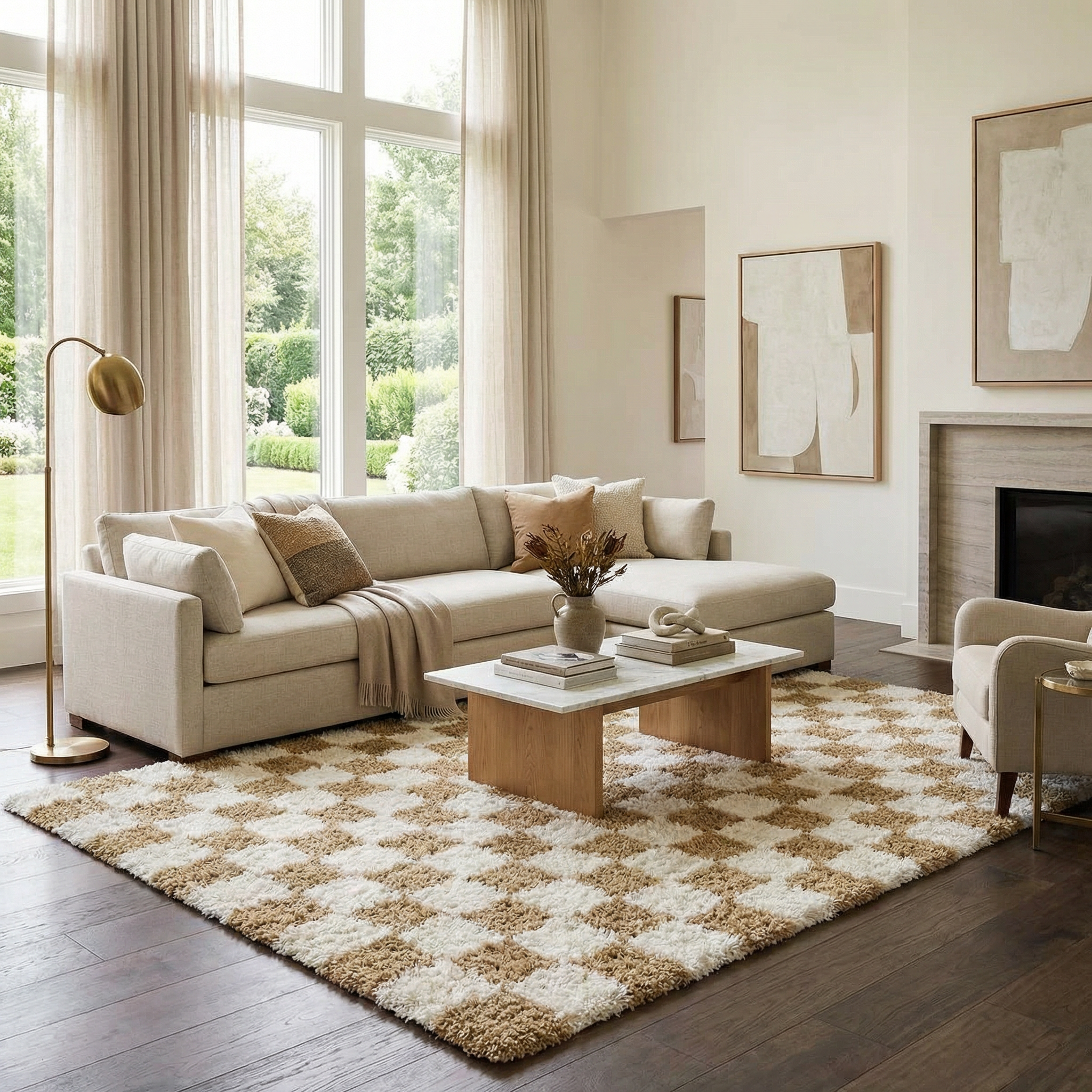 Atira Mustard Checkered Area Rug