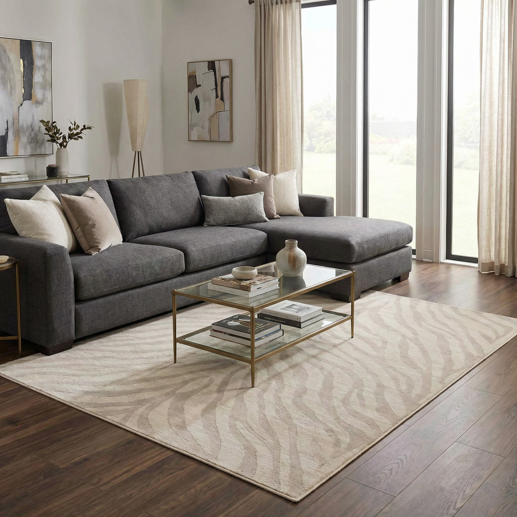 Beige Manteca Zebra Print Area Rug
