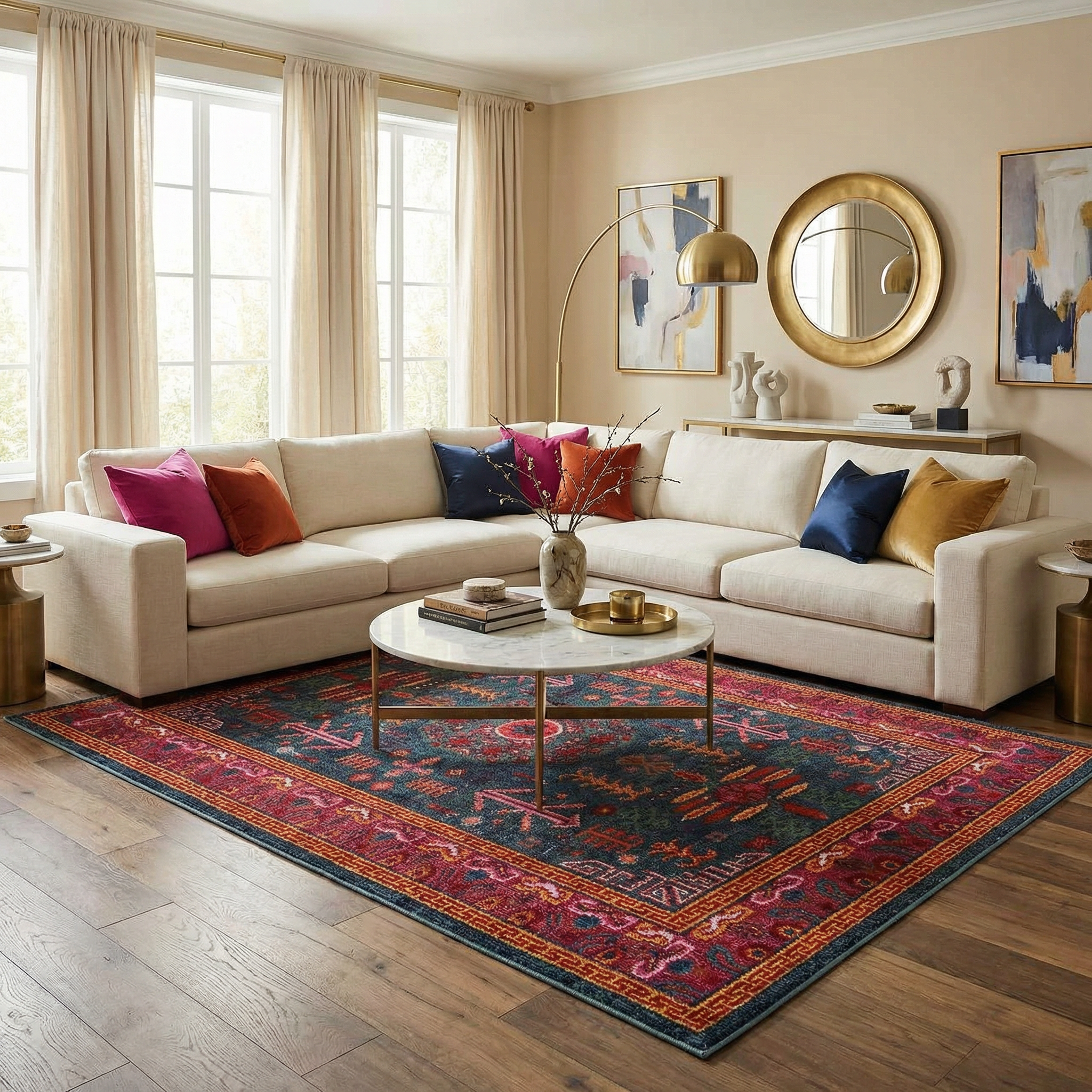Cleveland Colorful Traditional Area Rug - Teal, Aqua, Navy