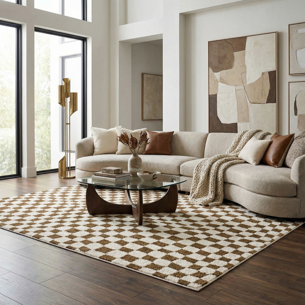 Lajos Brown Checkered Shag Rug - Clearance