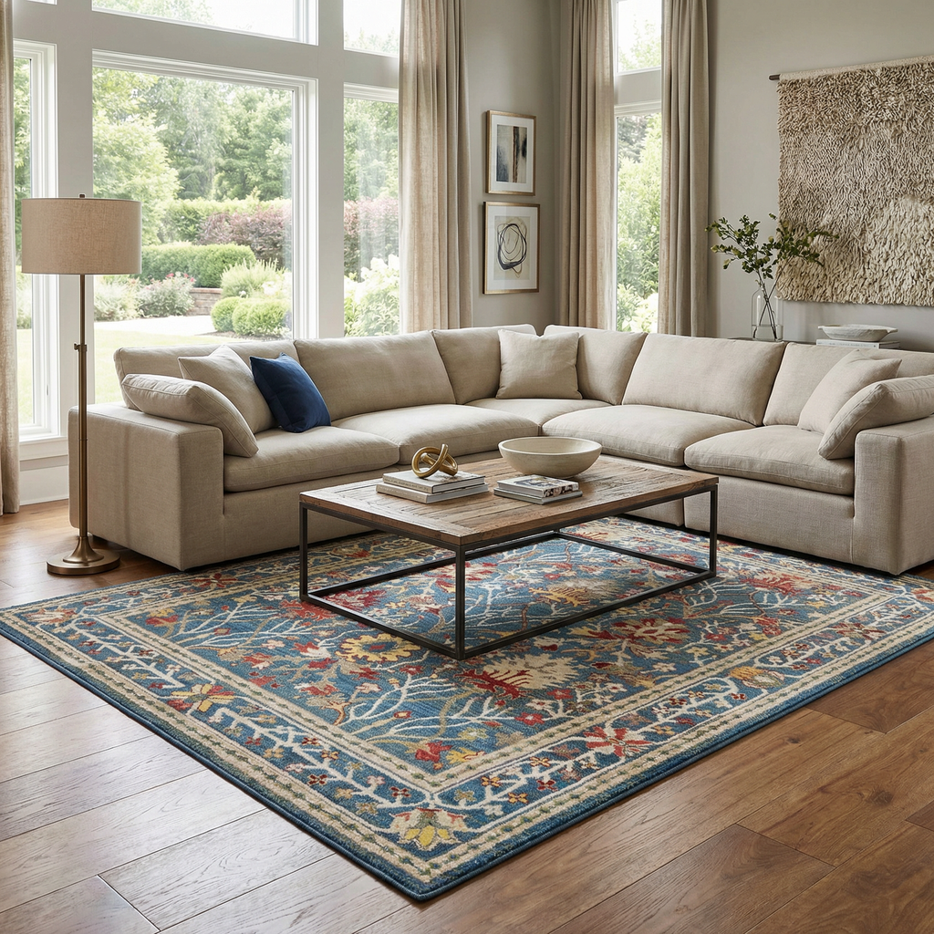 Neola Navy Blue Damask Area Rug