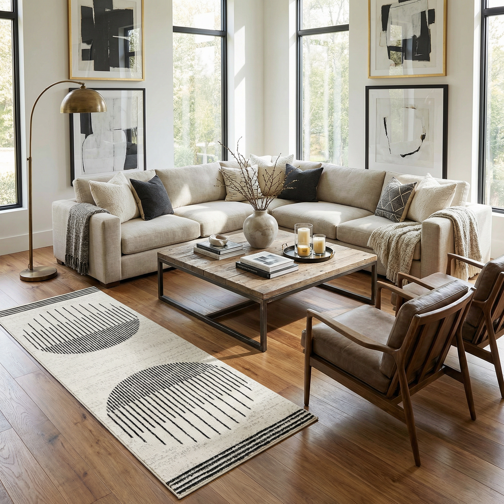Angus Black&White Geometric Area Rug