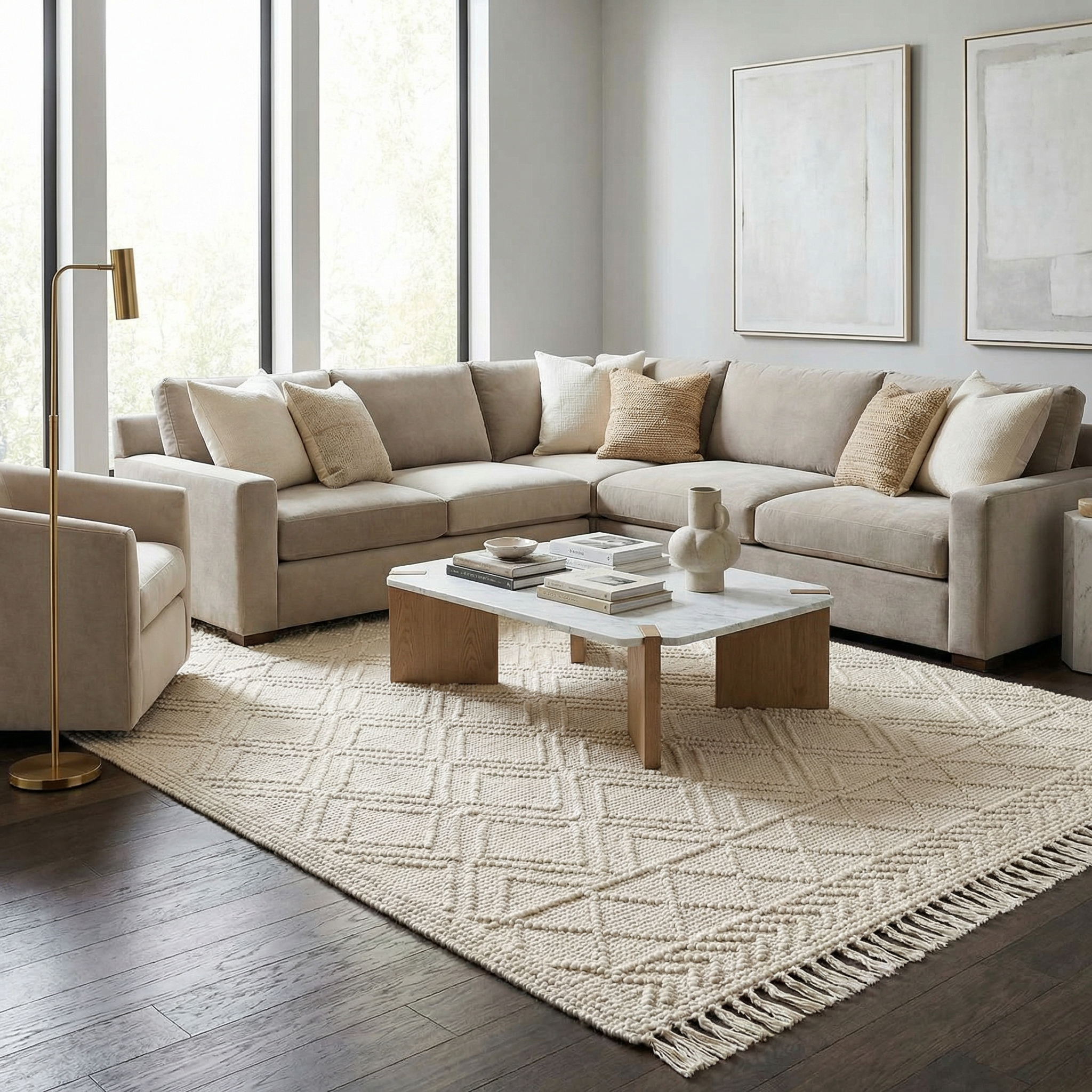 Ramsbury Beige Trellis Wool Rug