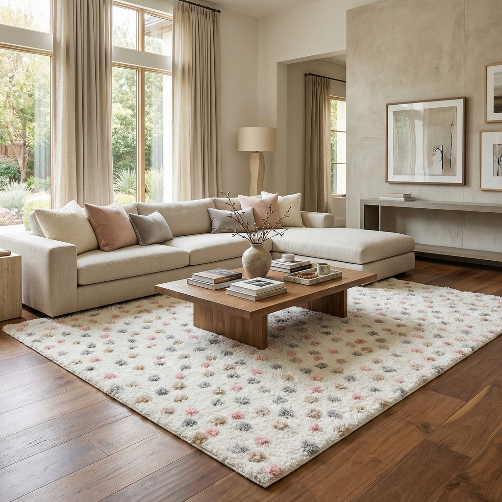 Cansu Pink & Cream Dotted Area Rug
