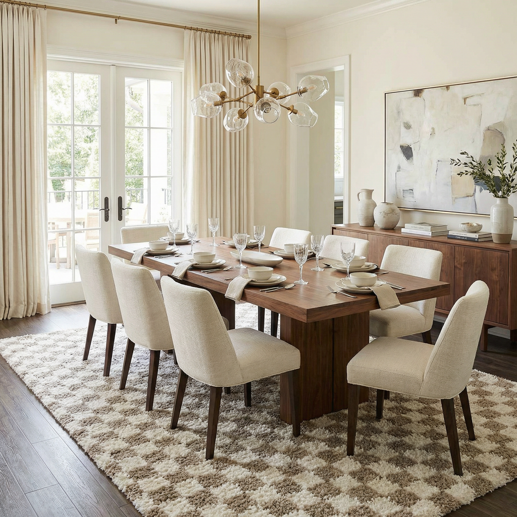 Kieu Taupe Checkered Shag Rug