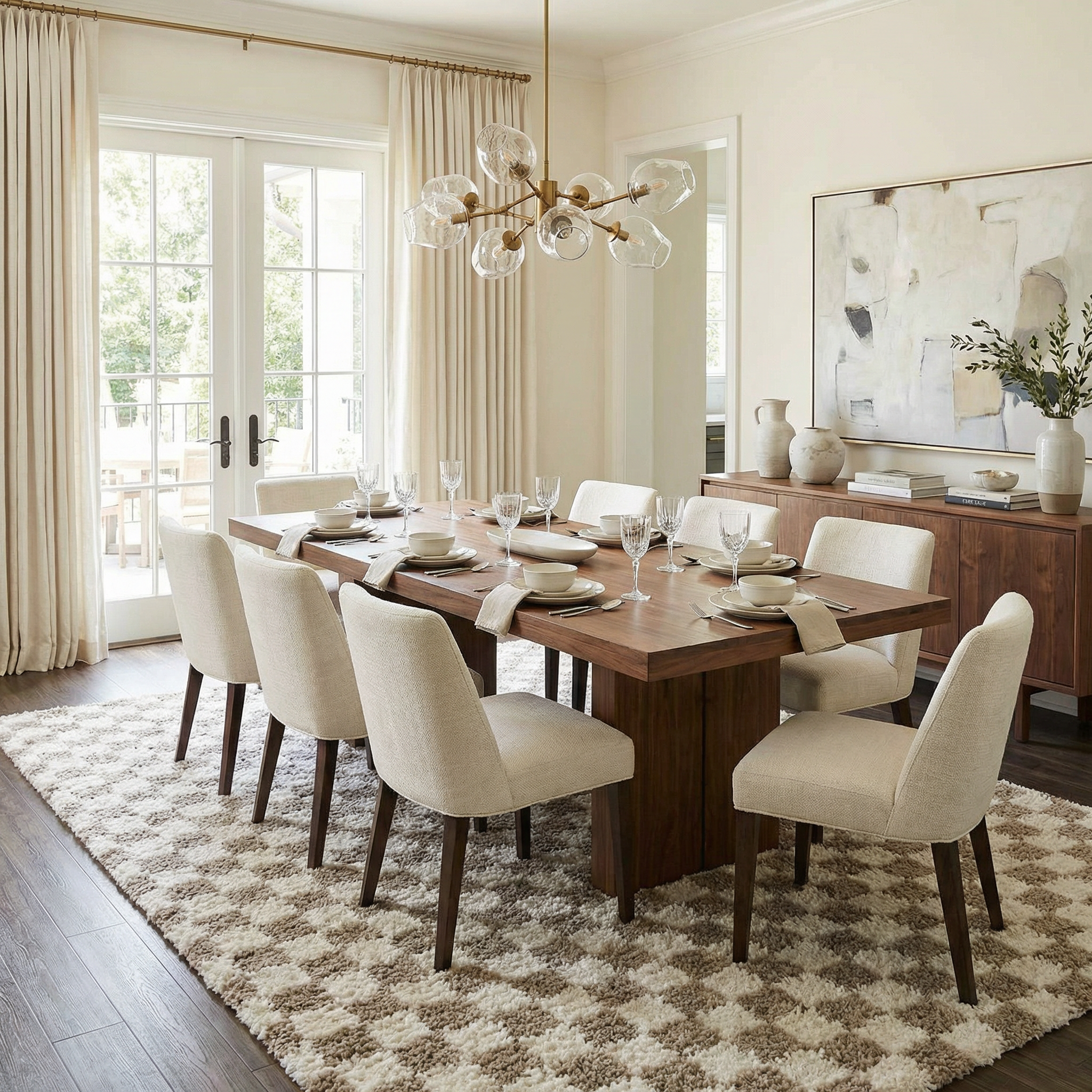 Kieu Taupe Checkered Shag Rug