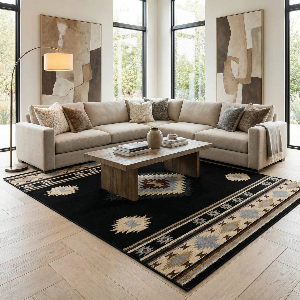 Buckhaven Black Southwestern Area Rug