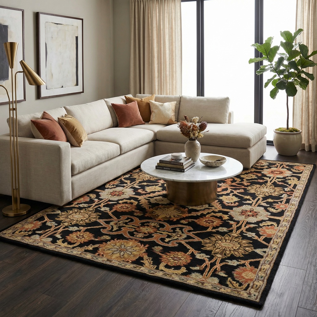 Salix Hand Tufted Black Wool Rug