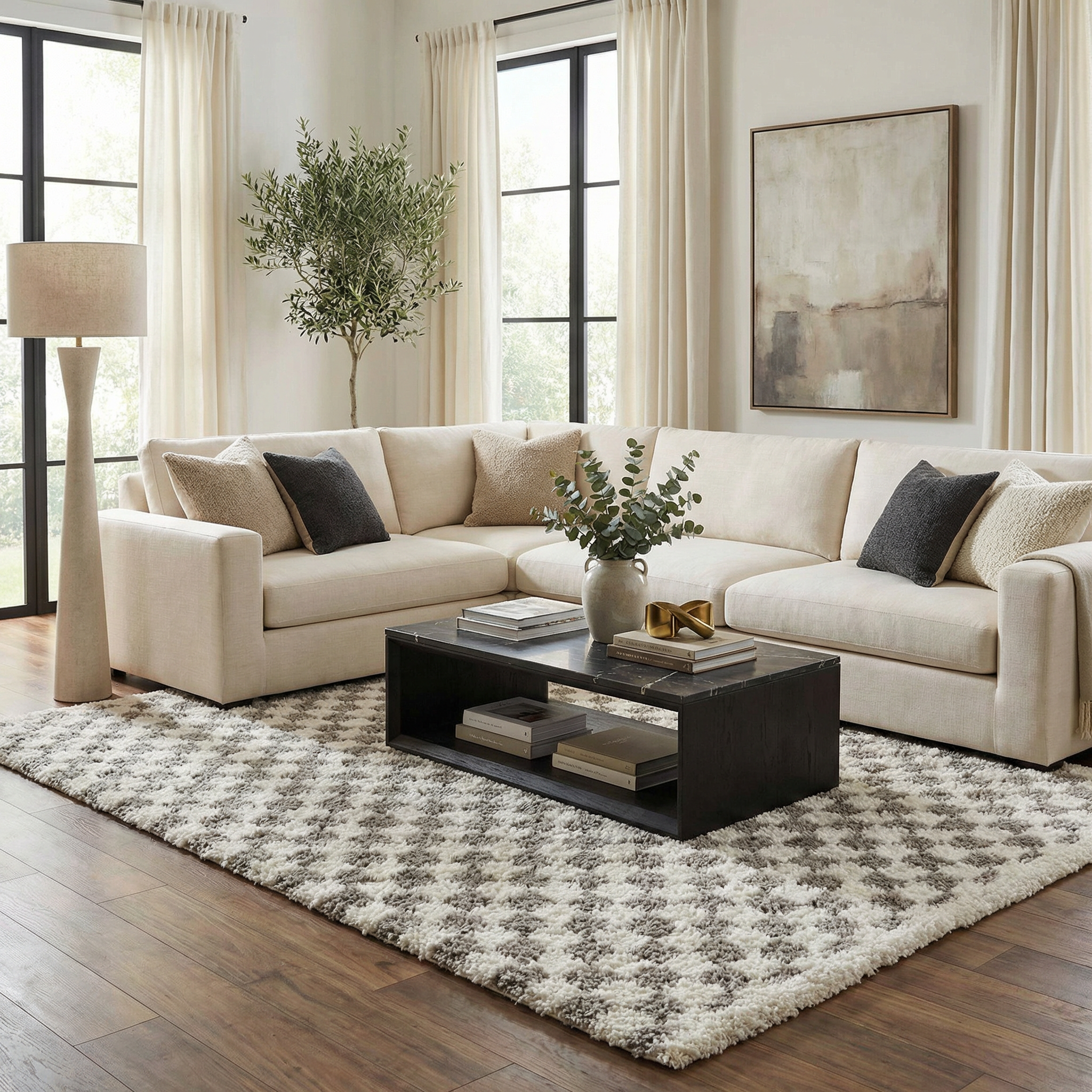 Kieu Taupe Checkered Plush Rug