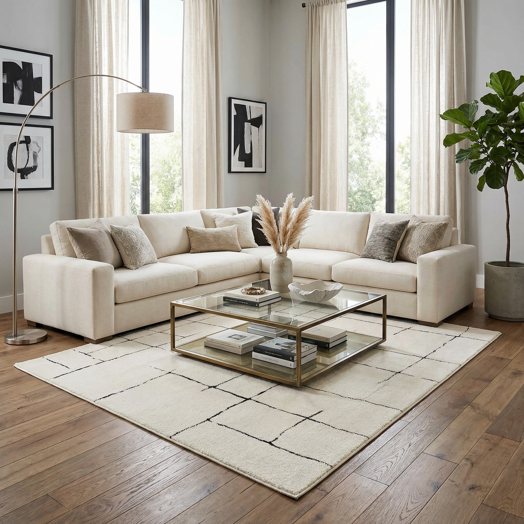 Koume Beige Maze Area Rug