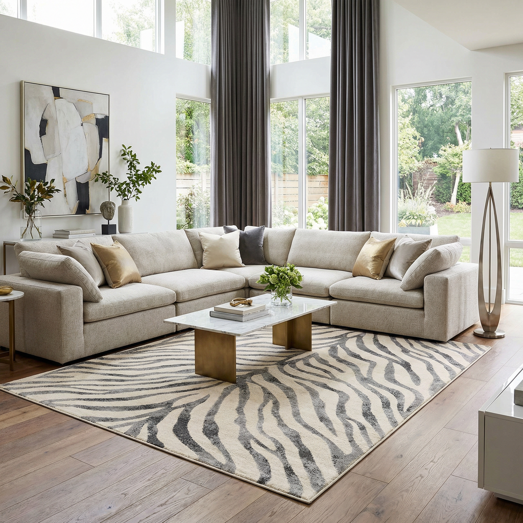 Gray Ecorse Zebra Print Area Rug
