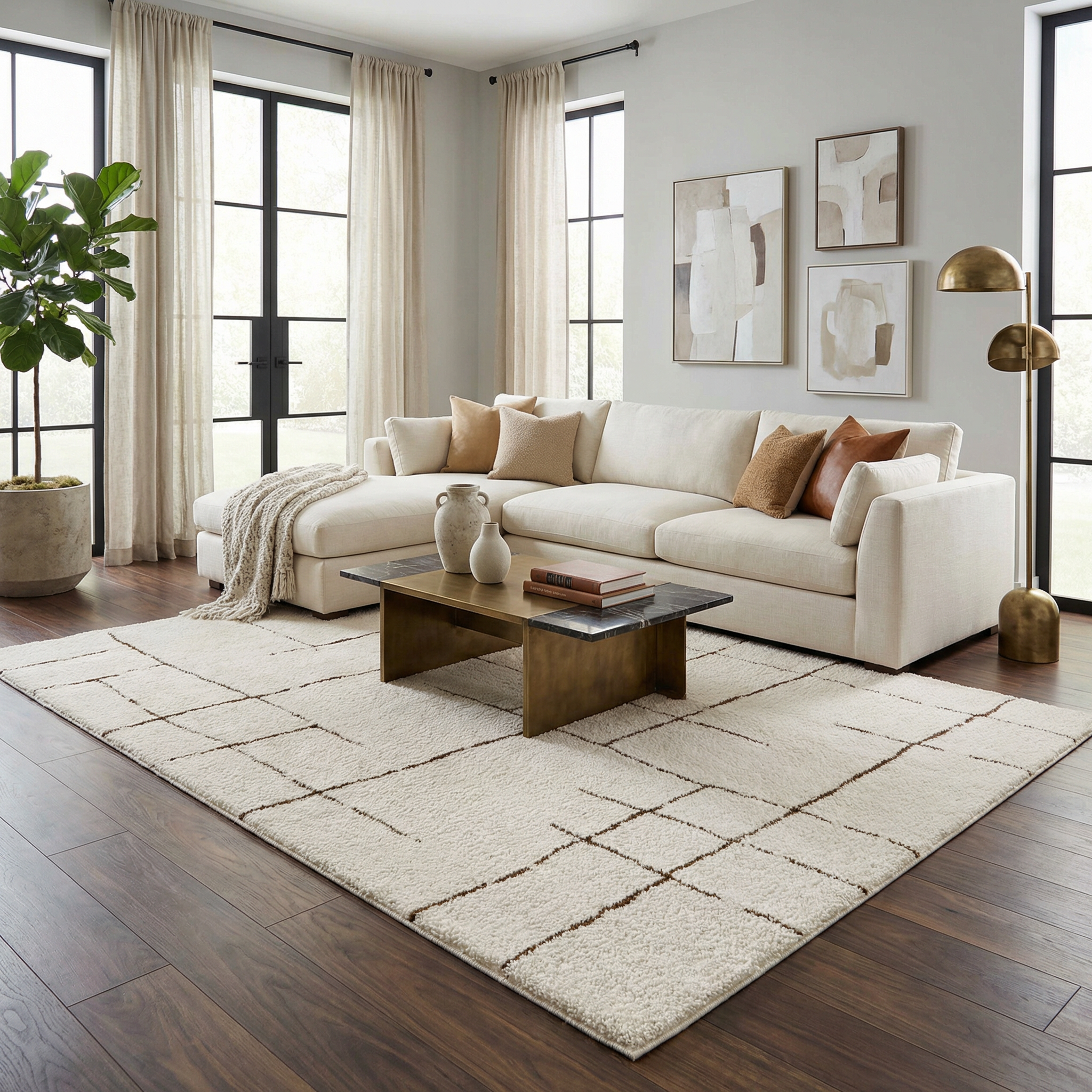 Koume Ivory & Brown Area Rug