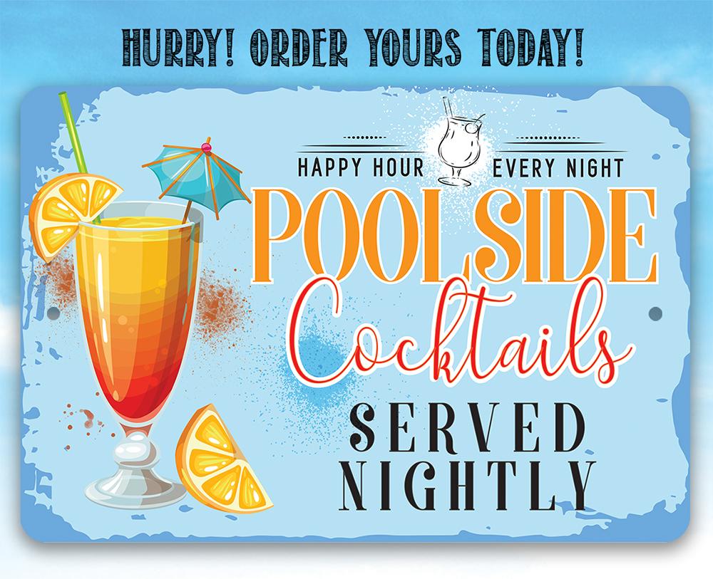 Poolside Cocktails - Metal Sign