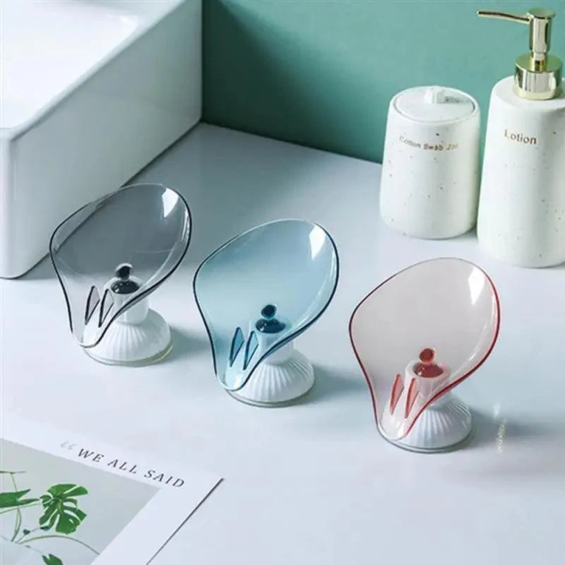 Portable Soap Dish Leaf Shape Soap Holder Leaf Shaped Soap Box Soap Dish For Bathroom Suction Cup Bathroom Storage For Soap Soap Dishes Sponge Container with Suction Cup Leaf Shape Self Draining for Bathroom Kitchen Sink