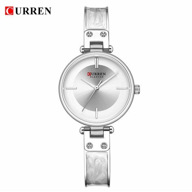 Womens Elegant Stainless Steel Watch With Ceramic Bracelet In Shimmering Marble Colors