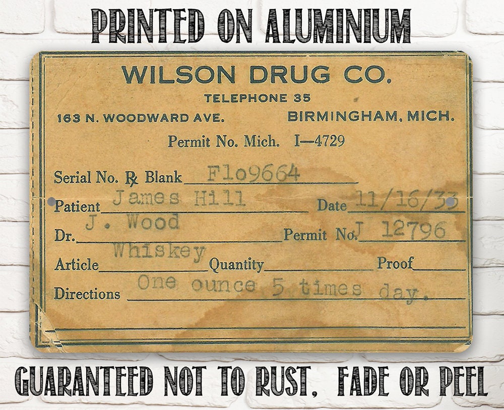 Prohibition Whiskey Prescription - Metal Sign