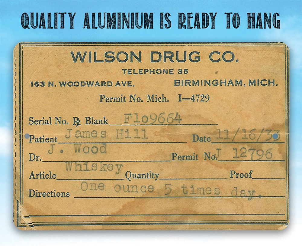 Prohibition Whiskey Prescription - Metal Sign