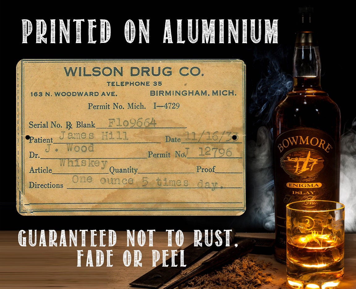 Prohibition Whiskey Prescription - Metal Sign