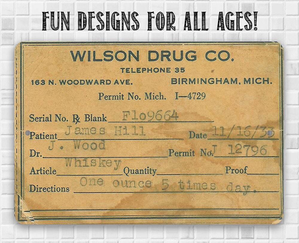 Prohibition Whiskey Prescription - Metal Sign