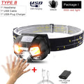 Rechargeable Powerful USB LED High Lumen Headlamp Ultra-Light Bright Headlight Waterproof Sensor Head Light  For Outdoors Camping Running Hiking Biking Fishing