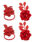 Vibhsa Red Rose Napkin Rings | Set of 4, Handcrafted