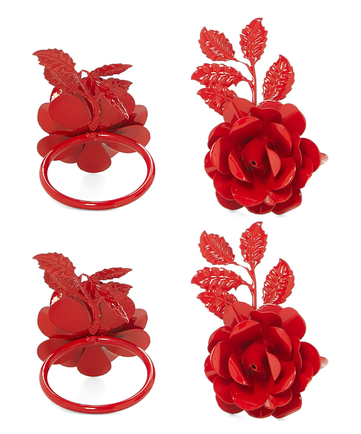 Vibhsa Red Rose Napkin Rings | Set of 4, Handcrafted