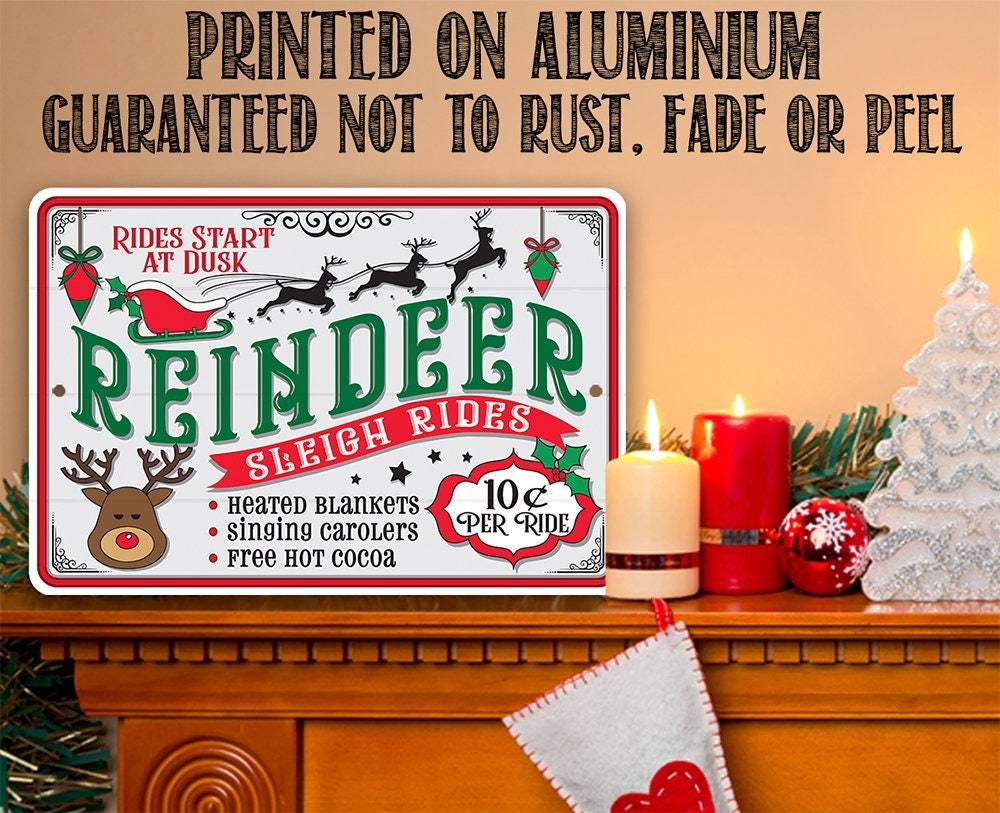 Reindeer Sleigh Rides - Metal Sign