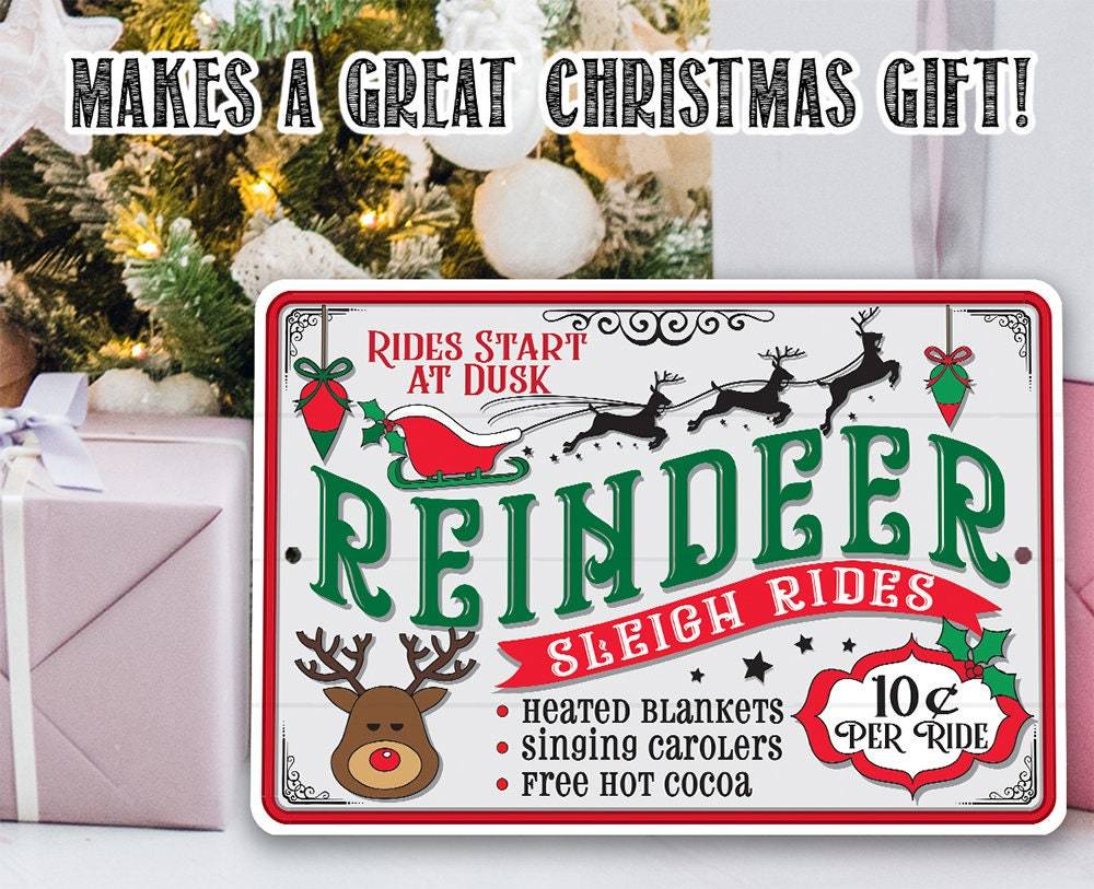 Reindeer Sleigh Rides - Metal Sign