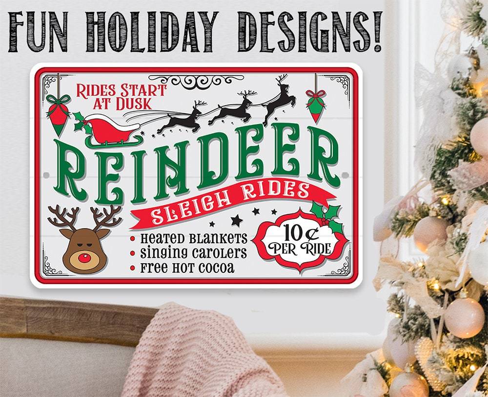 Reindeer Sleigh Rides - Metal Sign