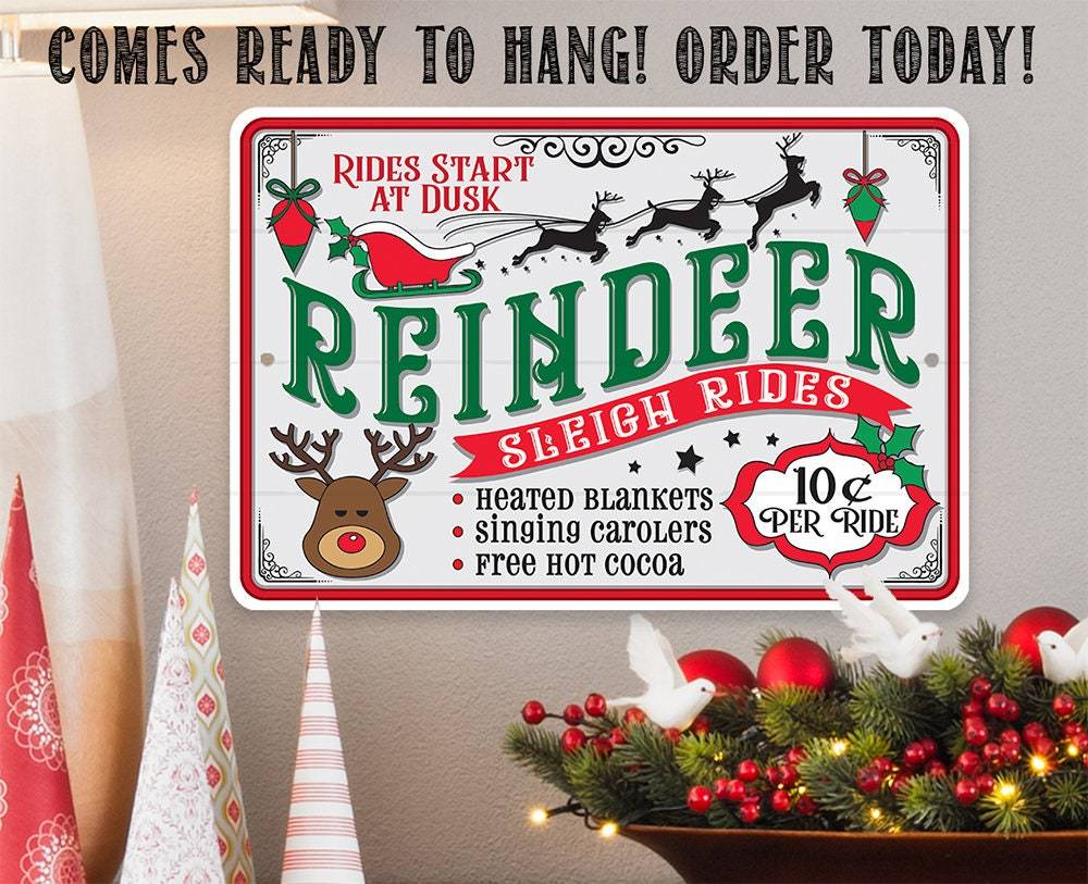 Reindeer Sleigh Rides - Metal Sign