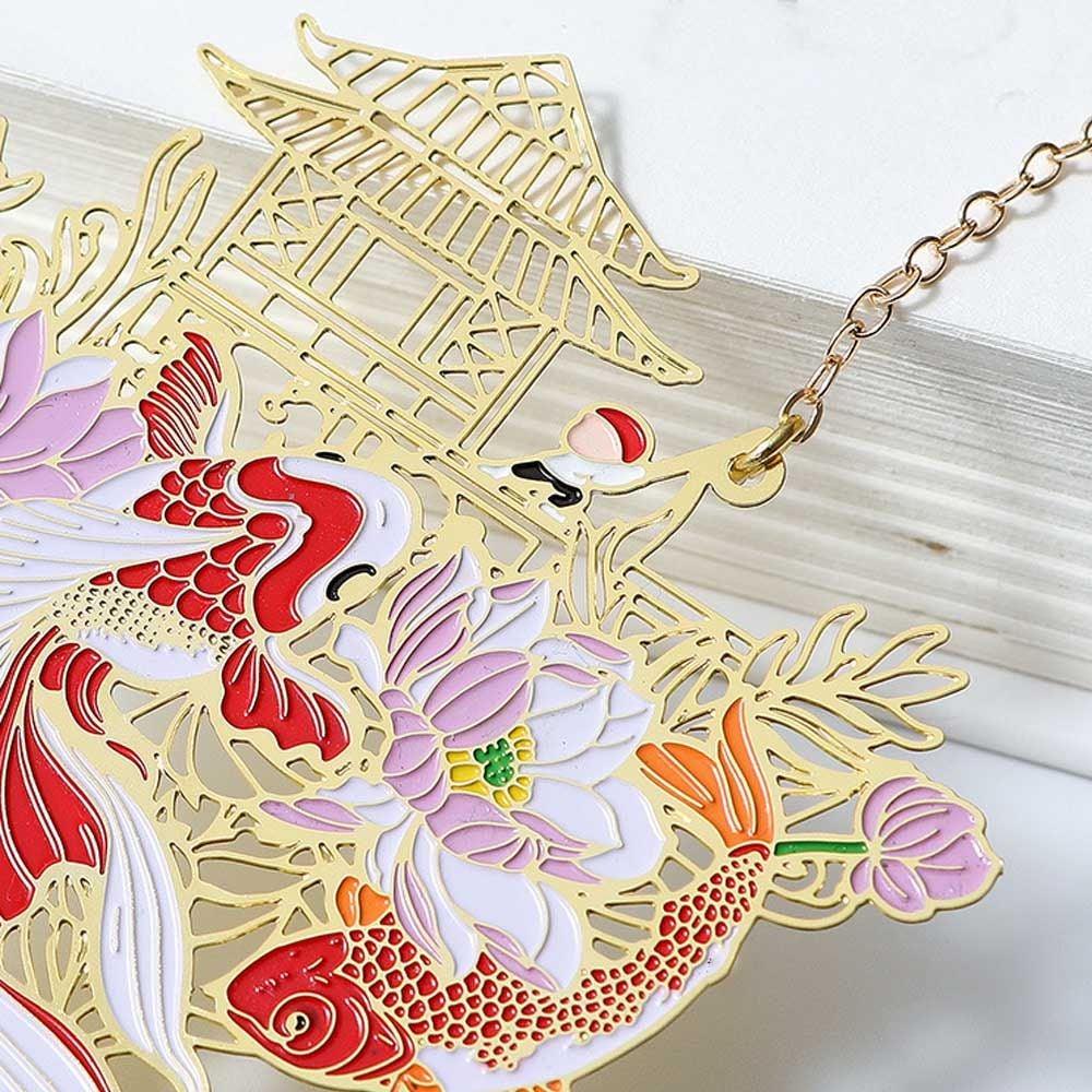 Retro Carving Brass Bookmark Tassel Pendant Book Clip Metal Pagination Mark Student Gift Stationery School Supply Metal Creative Bookmark Chinese Style Unique Vintage Series Gift For Reader Student