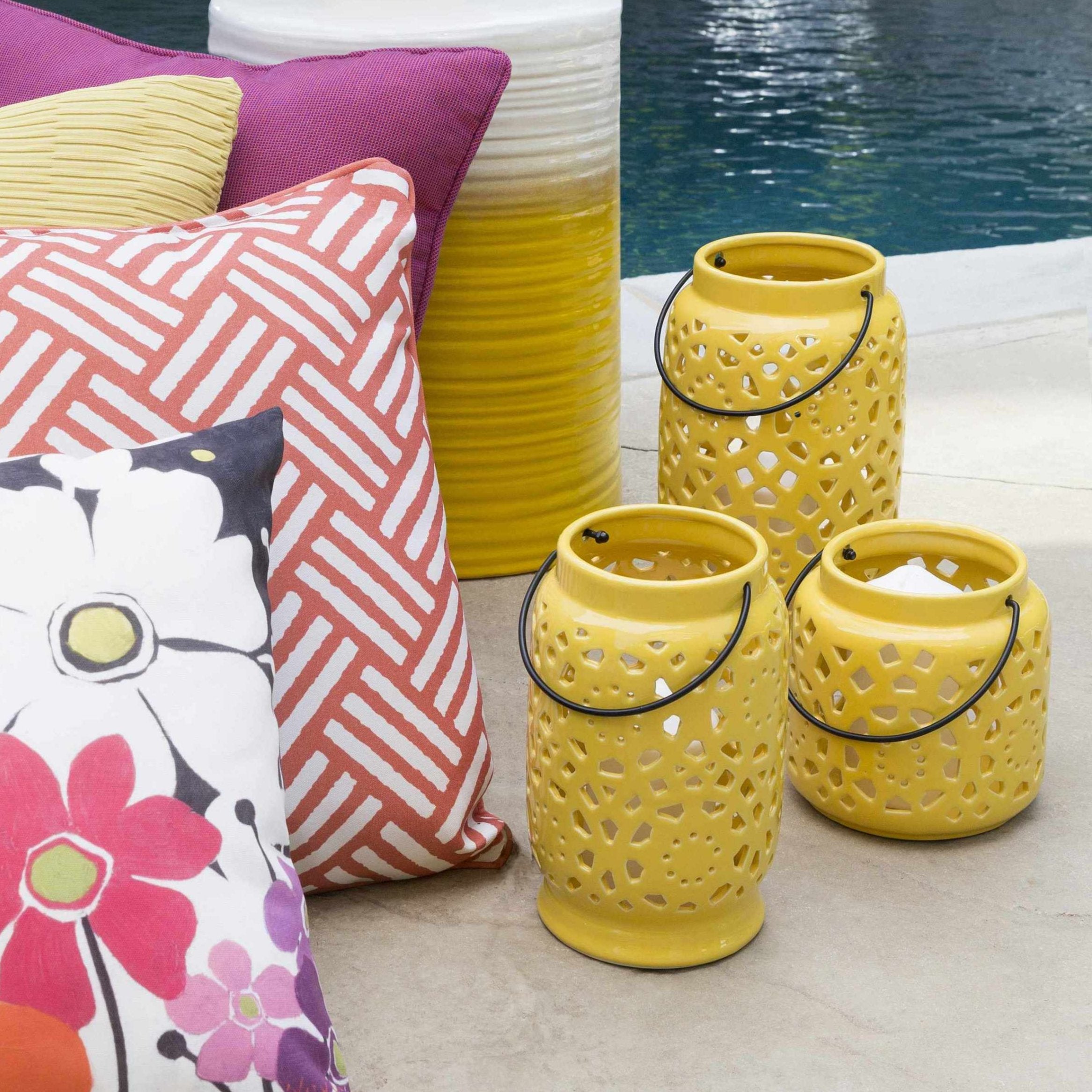 Jeiseyville Yellow Geometric Outdoor Ceramic Lantern