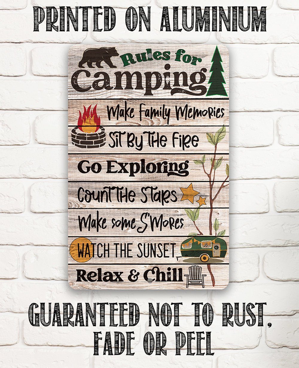 Rules for Camping - Metal Sign