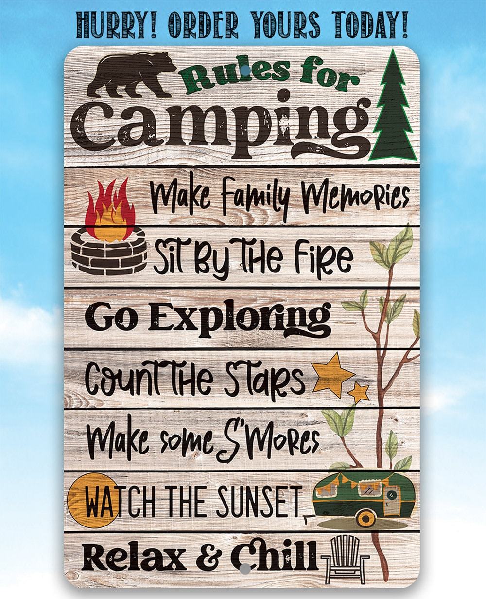 Rules for Camping - Metal Sign