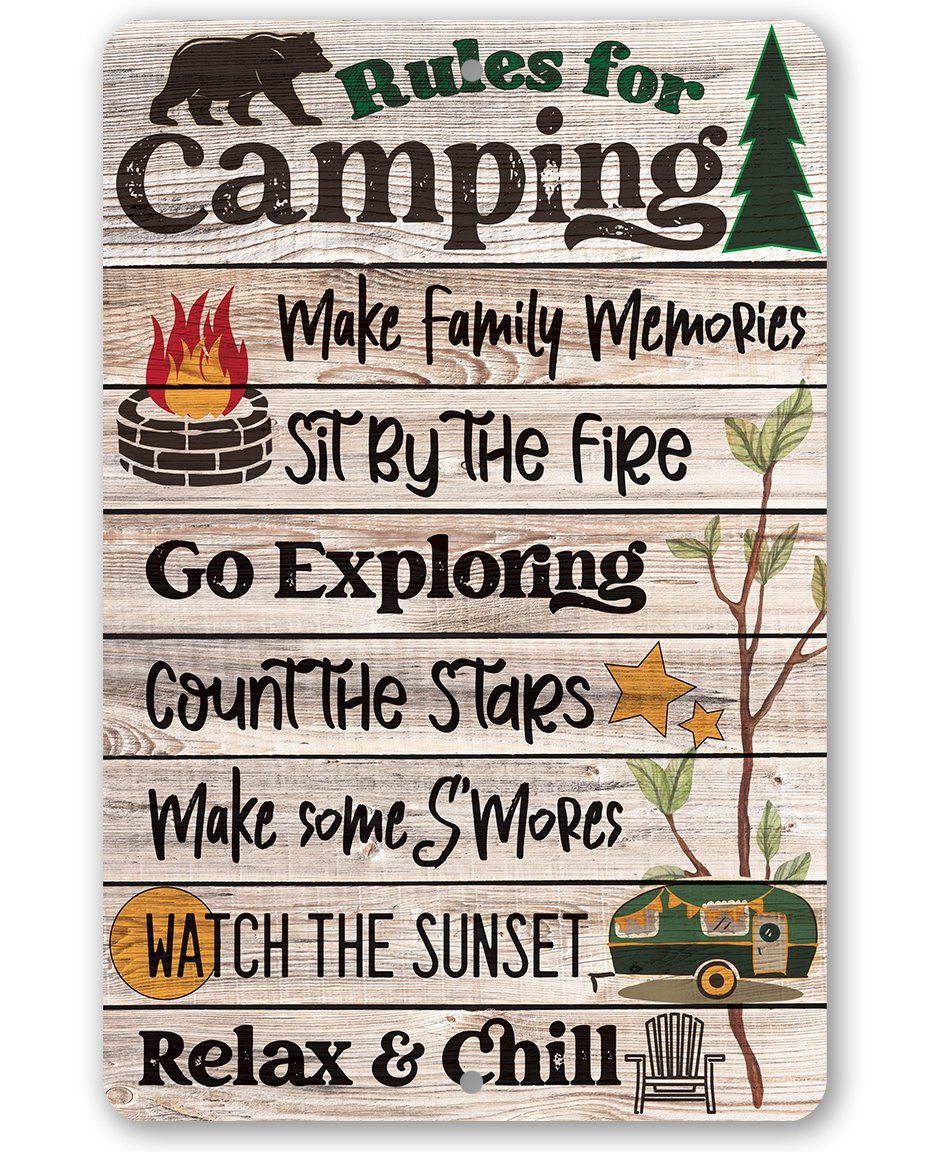 Rules for Camping - Metal Sign