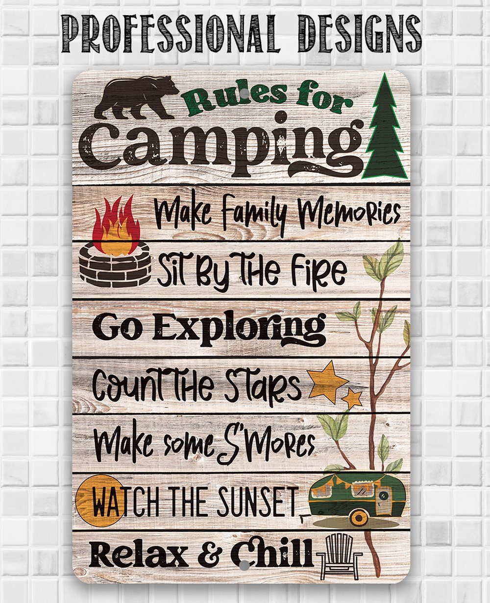 Rules for Camping - Metal Sign