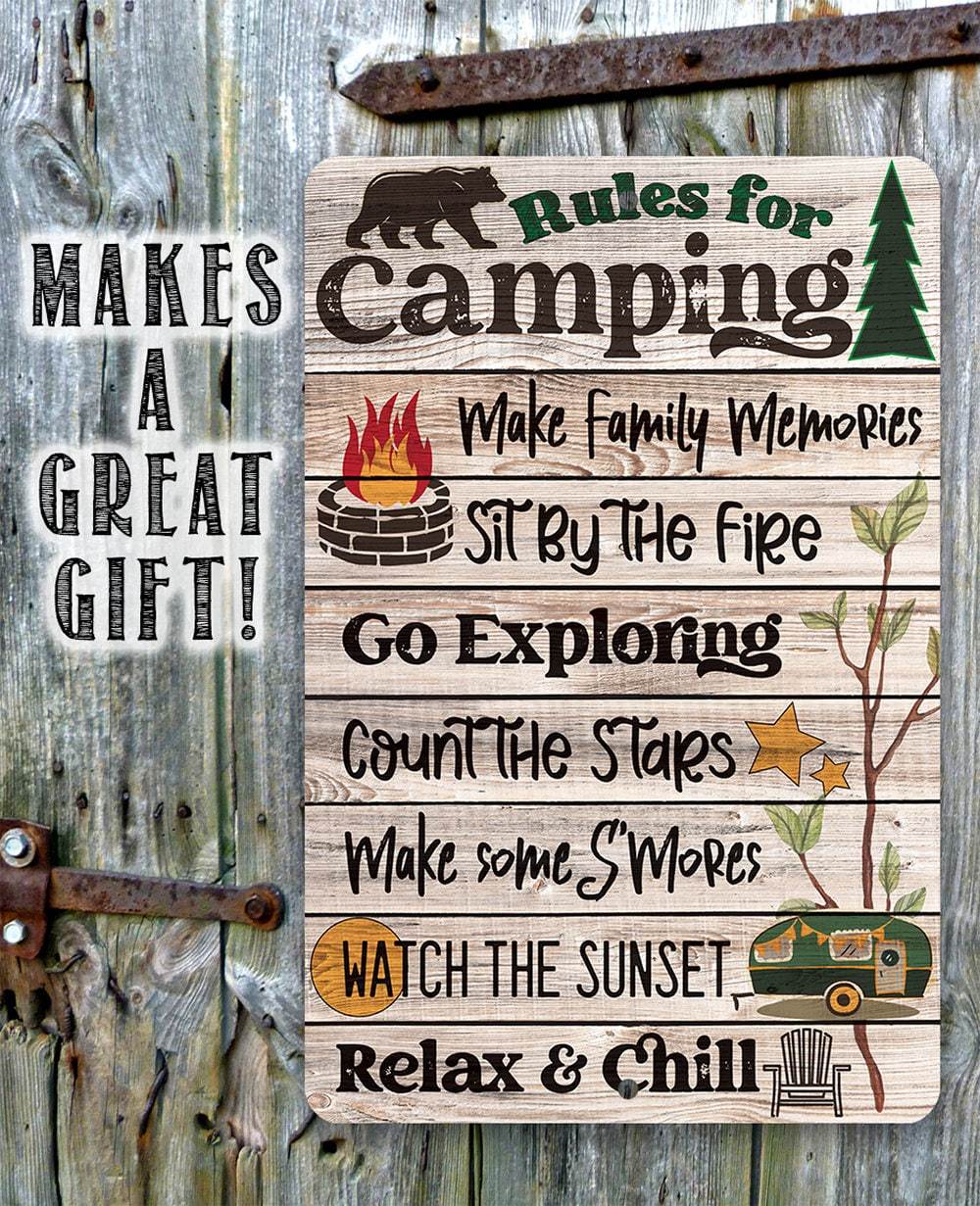 Rules for Camping - Metal Sign