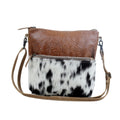 Myra Frontier Trail Embossed Leather Crossbody Bag Western Hairon Purse with Adjustable Leather Strap